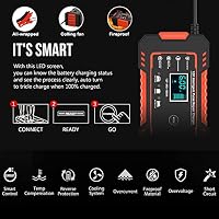 6A Autobatterie Ladegerät, 12V KFZ Batterieladegerät Vollautomatisches Intelligentes Erhaltungsladegerät mit LCD-Bildschirm Mehrfachschutz für Auto, Motorrad, Rasenmäher oder Boot – Ansicht 3