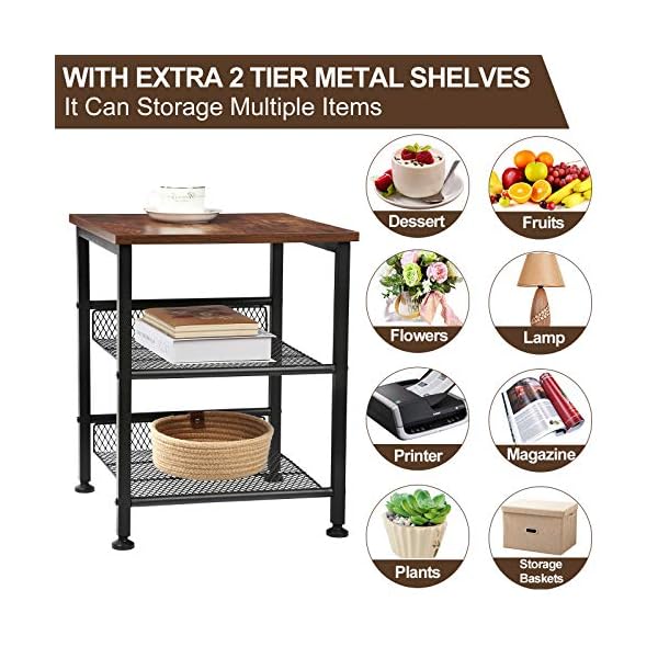 TomCare 2 Pack End Table Nightstands 3 Tier Side Tables Set Night Stands with Metal Mesh Storage Shelves Industrial Night Tables with Metal Frame Solid Wood Small Tables for Living Room Bedroom - Image 6