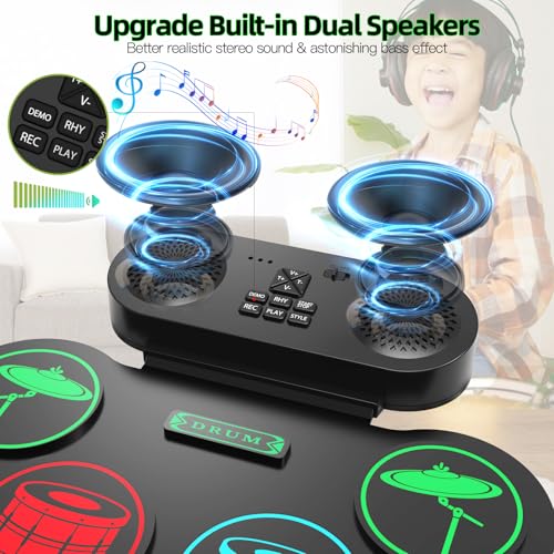 image for EKEMOND Electronic Drum Set, 9-Pads MIDI Practice Drum Pad, Roll-Up El