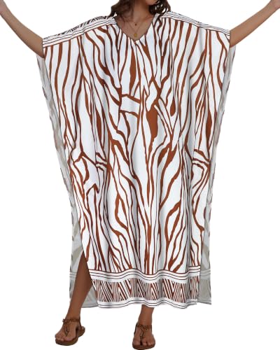 Image of Kaftan Dresses for Women V Neck Caftan Batwing Sleeve Swimsuit Cover Up | JILUVIN Plus Size Beach Swimwear Dress, Loose Fit Maxi Print Moomoo, Casual Mumu Nightgown Mrs Roper Costumes Vocation 2026