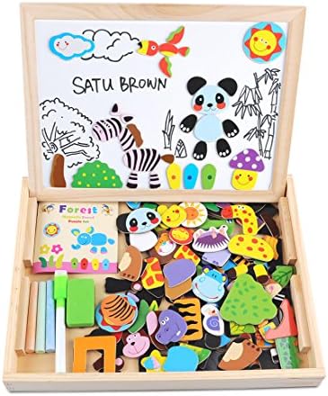 Wooden Toy Magnetic Board Puzzle Games Double Side Jigsaw &Drawing Sketchpad Writing Dry Erase Board Chalkboard Educational Toys