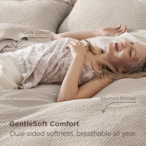 Image of Bedsure 100% Cotton Waffle Duvet Cover Set with Fitted Sheet, Queen, Linen | Waffle Texture, Breathable, Skin-Friendly, OEKO-TEX Certified, Good Housekeeping Seal, All-Season, Machine Washable