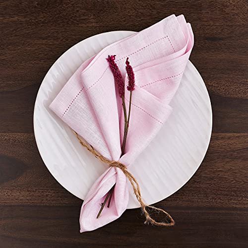 D'moksha Pink Cloth Napkins 20 X 20 Inch Set Of 4, 100% Pure Linen Napkins, Hemstitch Dinner Napkin, Perfect For Wedding, Party, Thanksgiving And Easy Care Machine Washable #TOP19
