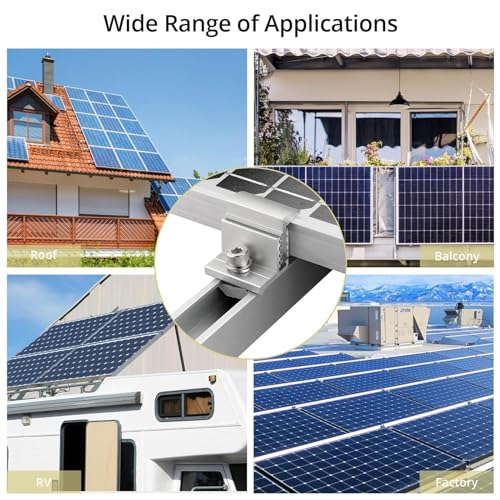 Anbte Solar Panel Mounting Brackets, 10pcs Aluminum Solar Panel End Clamp 30-45mm Adjustable Include 10*Screws M8 and 1*Wrench, Solar Panel Mount for Metal Roof, Tin Roof, Flat Roof, Sheet Roof