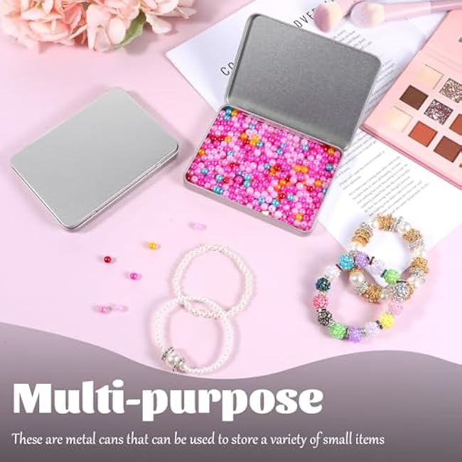 2 Pcs Rectangular Metal Tin Box with Lid 7.1 x 4.7 x 0.6 Portable Storage Box Containers Mini Silver Storage for Drawing Pin Candies Jewelry Crafts