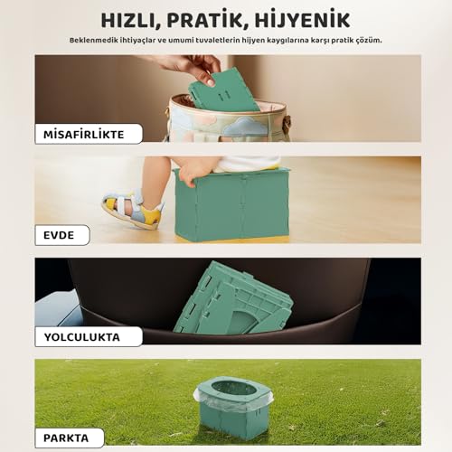 Guqqo Katlanabilir Lazımlık, Portatif Seyahat Tipi Taşınabilir Çocuk Tuvaleti, 327 g, Yeşil