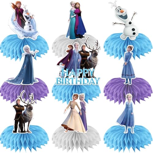 Snowman Theme Party Decorations, 9Pcs Blue and White Snowman Honeycomb Centerpieces, Winter Wonderland Movie Birthday Party Table Decorations