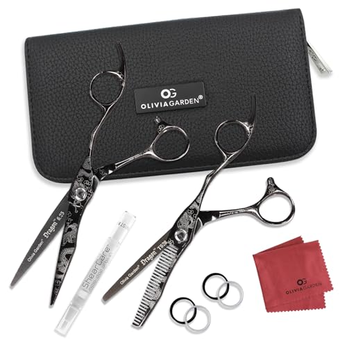 Olivia Garden Dragon Shears Kit - Includes Professional Hair Cutting 6.25" Shear, 6" Thinner, Case, and Accessories - Razor Sharp Scissors - DR-625, DR-T628