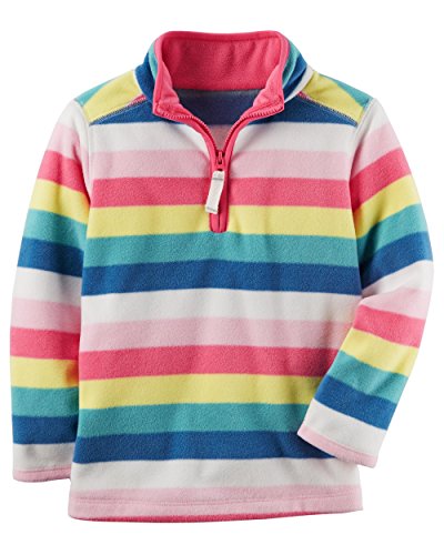 Pull en polaire bébé fille pour balades d'hiver avec demi-zip rayé 3M