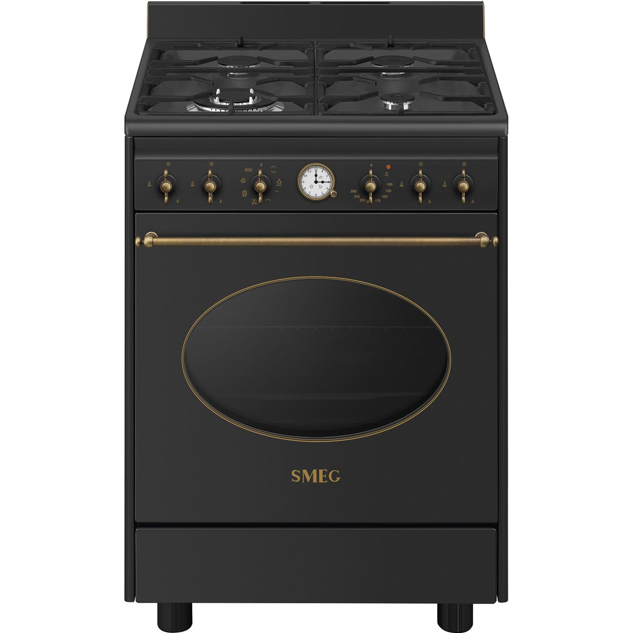 Smeg CO60GMAN2 Cucina A Gas, 60 Cm, Estetica Coloniale, 4 Fuochi, Forno Elettrico, Vapor Clean, Colore Antracite, Classe Energetica A