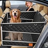 PETICON Dog Car Seat for Large Medium Dogs, One-Piece Hard Bottom Back Seat Extender for Dogs with 2 Mesh Windows, Waterproof Pet Carseat Cover with Storage Pocket for Cars, SUVs and Trucks