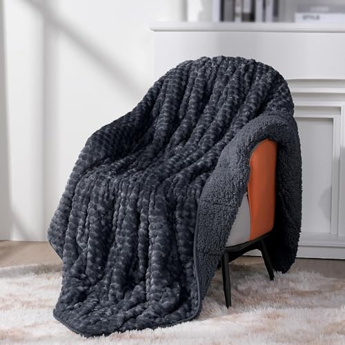 Image of Topblan Weighted Blanket for Adults, 60 inch x 80 inch 15lbs, Soft Sherpa Queen Size Heavy Blanket with 3D Jacquard Turtle Shell Flannel Fleece for Couch and Bed