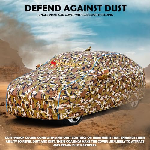 Image of Maruti Xl6 100% Waterproof Car Cover for All Weather Protection with Mirror & Antena Pocket Inner Cotton Layer Triple Stitched Cover with Adjustable Belt Bottom Elastic to Secure Fit-Jungle