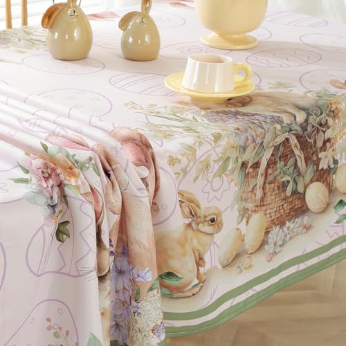 SASTYBALE Easter Tablecloth for Rectangle Tables 60x120 Inch, Cute Bunny Eggs Design, Beige Washable Fabric Table Cover for Dinner Party Spring Easter Decor by SASTYBALE - Image 5