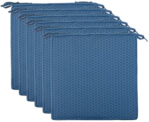 Brandsseller Set da 6 Cuscini per Sedia 40x40x4 cm – Idrorepellenti e antimacchia con Nastri a Nido d'ape – Per uso interno ed esterno – Cucina, Terrazza, Giardino – Blu