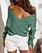 BTFBM Off The Shoulder Sweater for Women Winter Fall Fashion 2026 V Neck Long Sleeve Ribbed Knit Wrap Cropped Sweaters(Army Green, Medium)