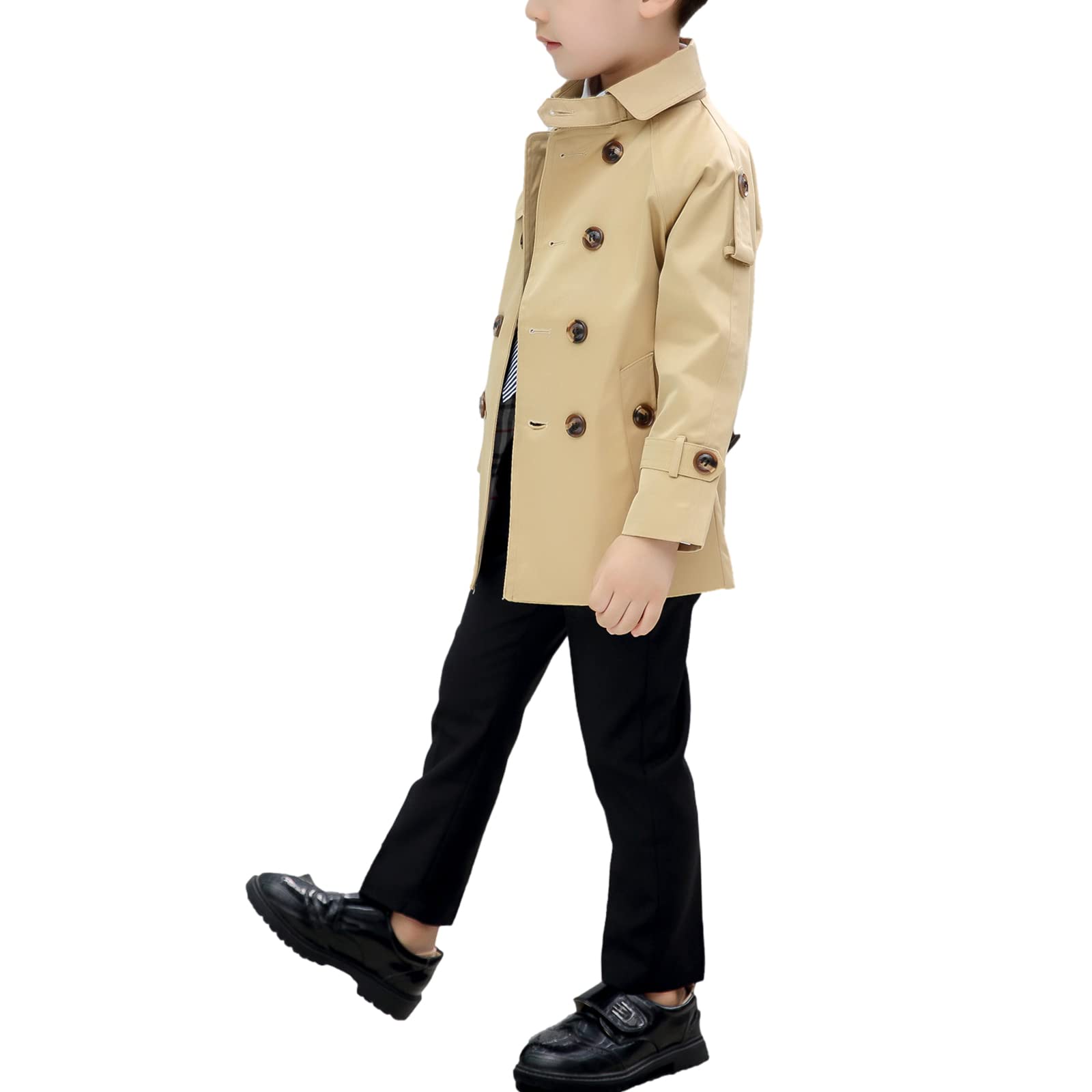 amropi Jungen Trenchcoat Zweireiher Mantel mit Gürtel Windjacke Frühling Herbst Jacke für 2-10 Jahre