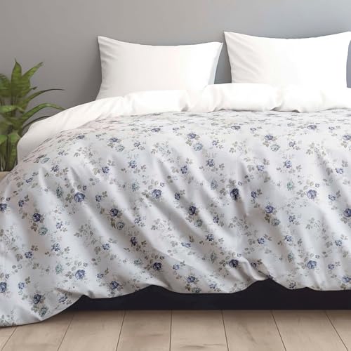 Image of LINENWALAS Premium Printed 100% Cotton Duvet Cover for Double Bed | Double Size Comforter Cover |Rajai Cover | Quilt Cover with Zipper Closure 90 x 100 Inches (Blue Sapphire, Double Size)