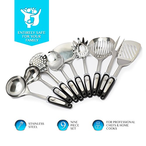 Stainless Steel Kitchen Utensil Set - 9 Piece Best Kitchen Gadgets Tool Gift - Cooking Utensils Cookware Set With Spatula By Beestar #TOP1