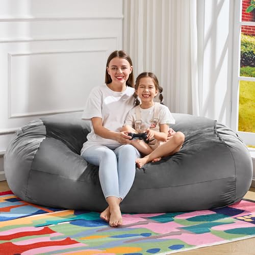 Image of Hobestluk 4FT Bean Bag Chair Large Beanbag with Removable Cover Adult Bean Bag Chair with Portable Handle Desgin for Living Room Bedroom (Grey, 4FT)