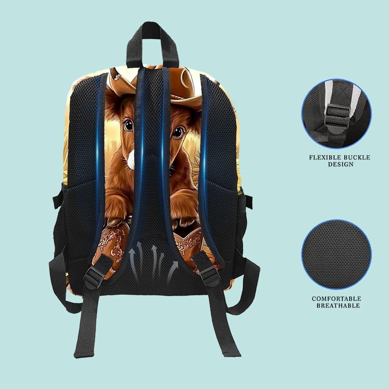 Highland Cow Backpack With Adjustable Straps Multi-Functional Daypack For Laptop, Travel, Hiking & Daily Use