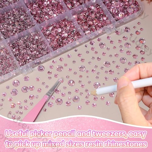 Image of 16000Pcs Flatback Pink Gems Resin Rhinestones for Crafting Tumblers Mugs | Mixed Sizes Pink Jelly Rhinestones Bedazzling Crystal with Pickup Tool for DIY Crafts Clothing Shoes Fabric Nail Art
