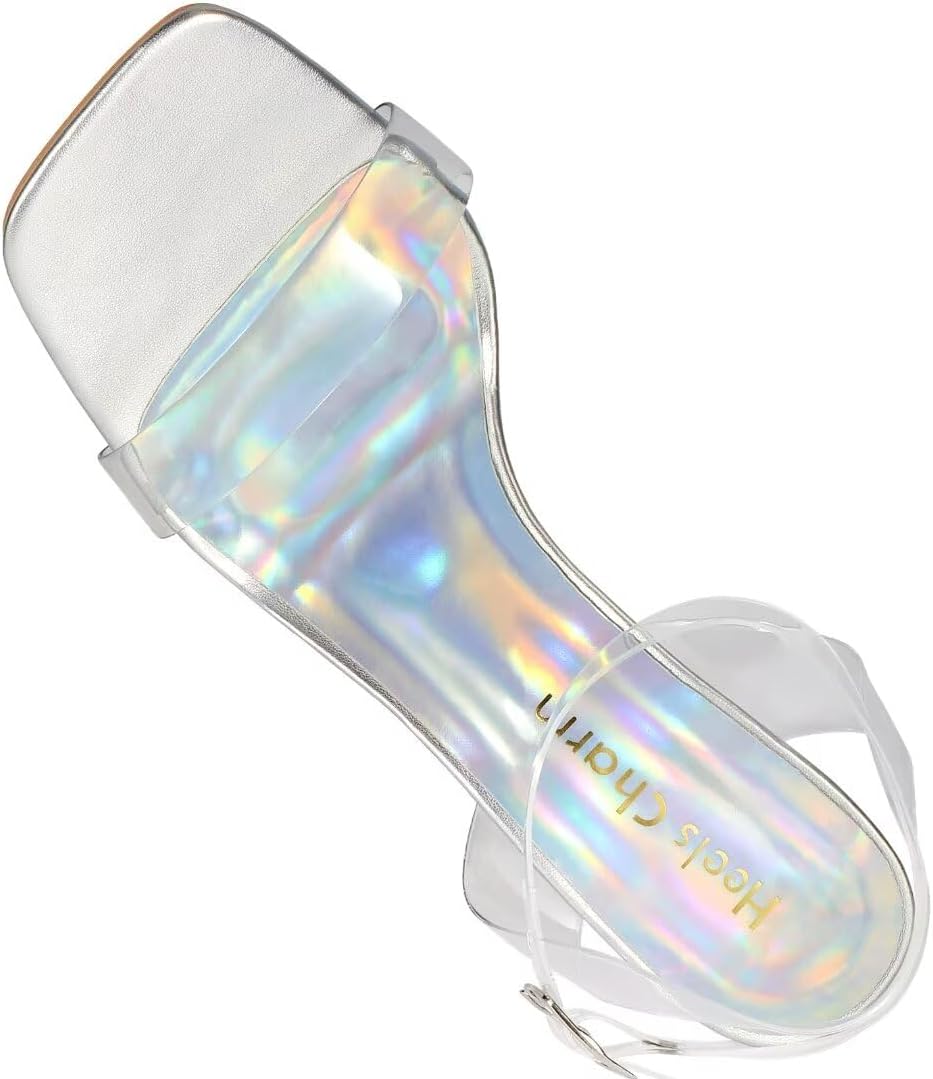 Heels Charm Women's Clear Chunky Block Heeled Sandals 3.74 Inches Open Toe Ankle Strap Block High Heel Sandal Dress Dancing Sandals Daily Work Party Shoes - Image 5