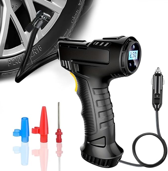Car Tire Air Pump, Portable Tire Inflator - Corded Inflator Pumps - Automotive Accessories - Car tire inflator with digital pressure gauge, LED light