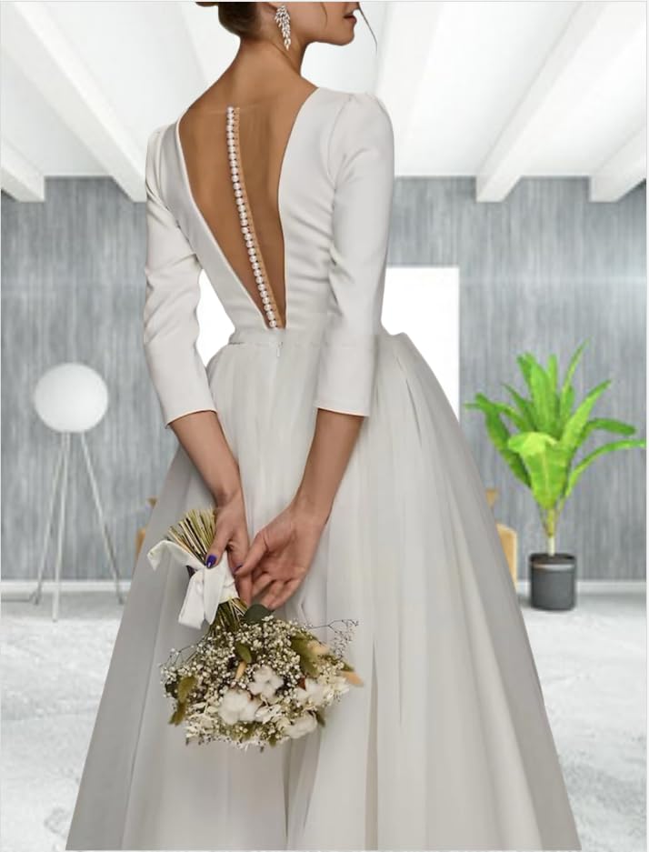 Long Sleeve Wedding Dresses for Bride Tulle Formal Dress for Women Deep V Neck Bridal Gowns 20243