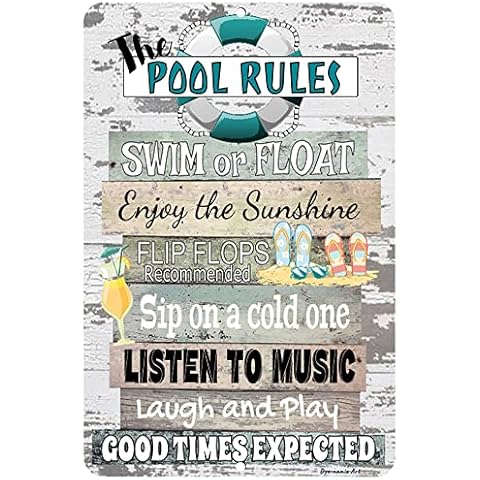 Dyenamic Art Pool Rules Metal Sign – Funny Indoor/Outdoor Swimming Pool Decor – Lightweight Aluminum Wall Art for Patios and Pool Parties – Rustic Poolside Decoration (12x18) Cover