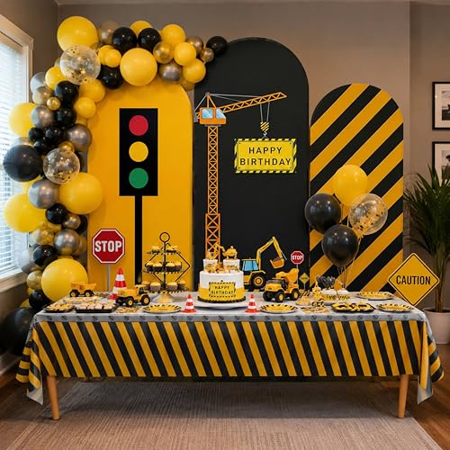 Image of Blue Orchards Construction Table Covers (Pack of 3) - 54 inchx108 inch XL Construction Birthday Party Supplies, Caution Theme Rectangle Disposable Plastic Tablecloths for Event Party Decoration