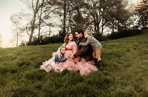 Puffy Sleeve Tulle Maternity Robe For Photoshoot Off Shoulder Ball Gown Maternity Baby Shower Dress Dusty Rose M #TOP4
