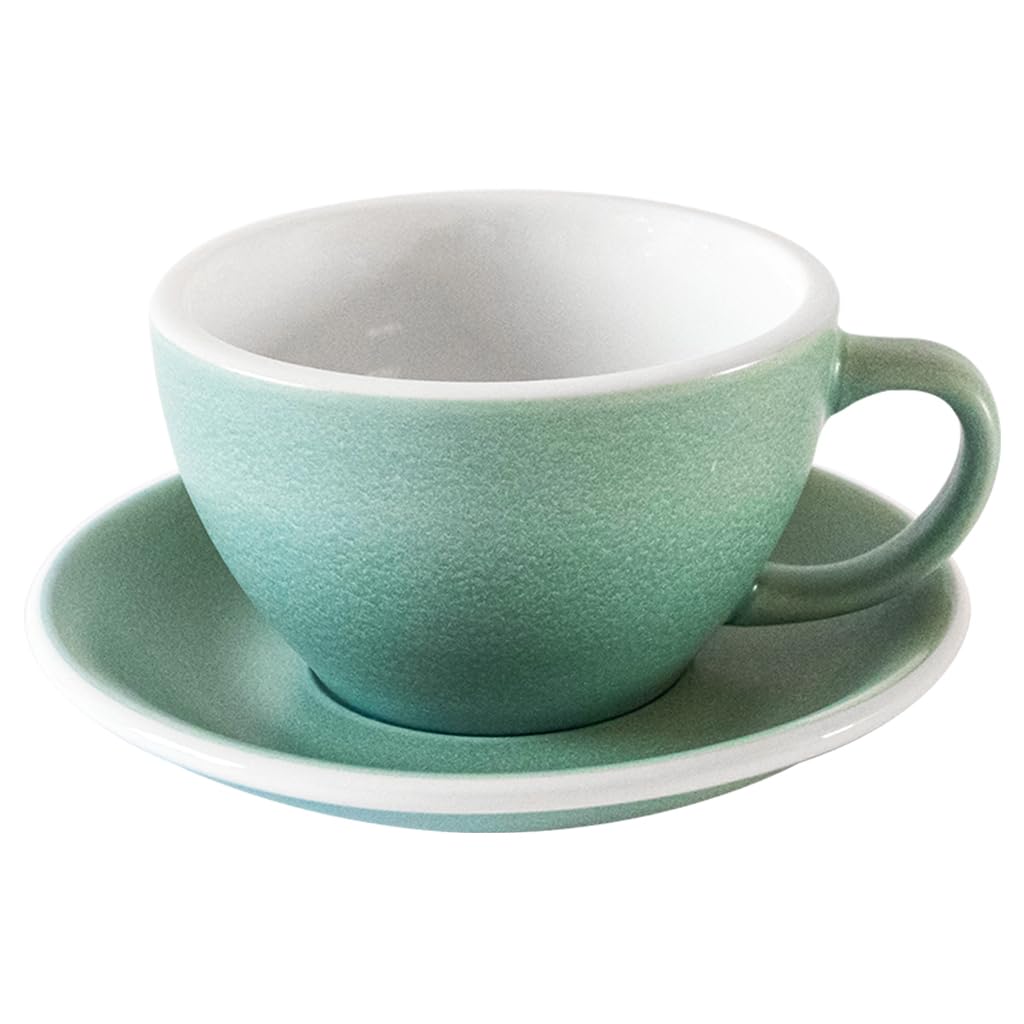 LoveramicsMatt Cappuccino Cup, 10 oz Ceramic Latte Art Mug with Saucer, Thick-walled stoneware cup Set, Barista Latte Cup Set for Latte, Cappuccino, Tea - Mineral Colors (Emerald, 10OZ)