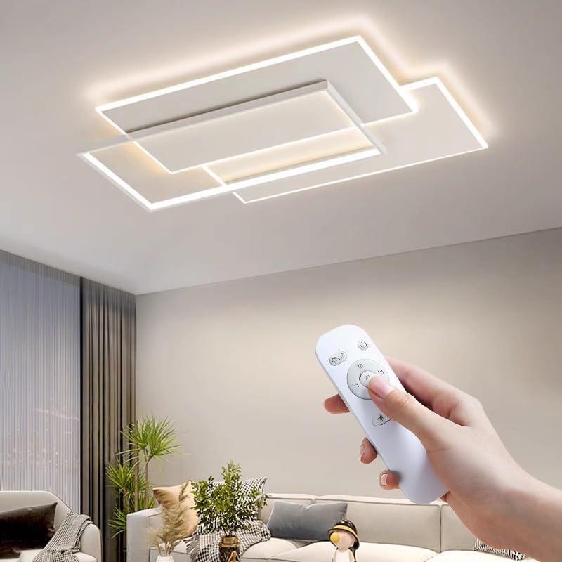 Nowoczesna lampa sufitowa LED do salonu, dekoracja wnętrz do domu, pilot zdalnego sterowania, sypialnia dziecięca, lampa do jadalni (czarna 90 x 60 cm, biała)
