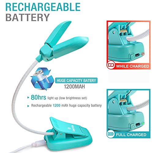 Image of Vekkia 14 LED Rechargeable Book Light for Reading at Night, Eye-Care Reading Light for Books in Bed, 180 Adjustable, Clip on Lamp, 3 Color Temperatures, Lightweight, Present for Reader