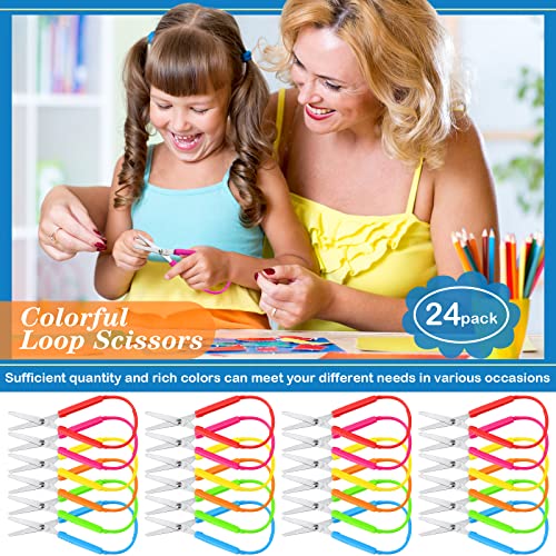 24 Pieces Mini Loop Scissors Colorful Grip Scissors Safety Kids Scissors 5.5In Adaptive Scissors For Kids Special Needs Scissors,Left Handed Scissors For Toddler Loop Handle Self Opening Scissors #TOP5