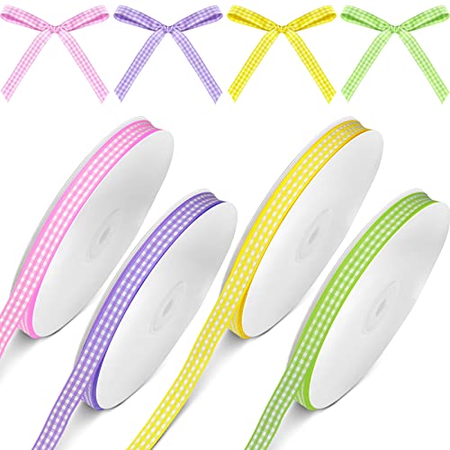 Easter Plaid Fabric Ribbon Spring Gingham Ribbon Checkered Wired Ribbon Diy Craft Pastel Ribbon For Easter Valentine's Day Birthday Baby Shower (Bright Colors, 3/8" X 200 Yd) #TOP7