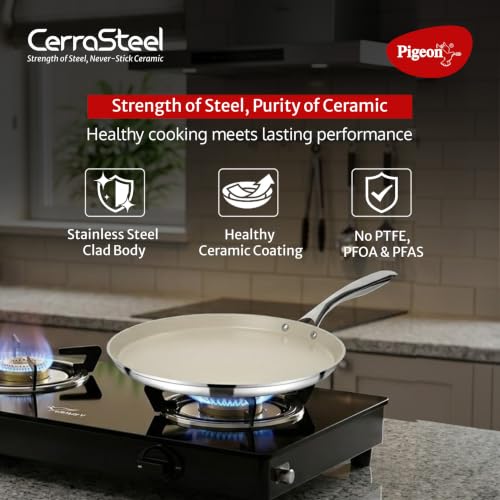 Image of Pigeon Cerrasteel 31cm Ceramic Tawa | Non-Stick| Ceramic Coated| Beige