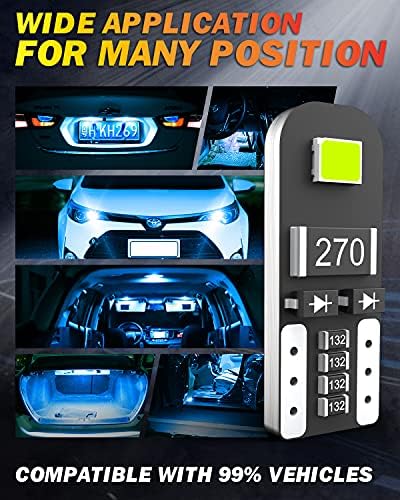 T10 LED Bulb, OUSHI Canbus Error Free W5W 501 194 168 2825 High Power 2835 Chipsets 12V Replacement Bulbs for Car Interior Dome Map Door Courtesy License Plate Lights, Ice Blue(Pack of 10)