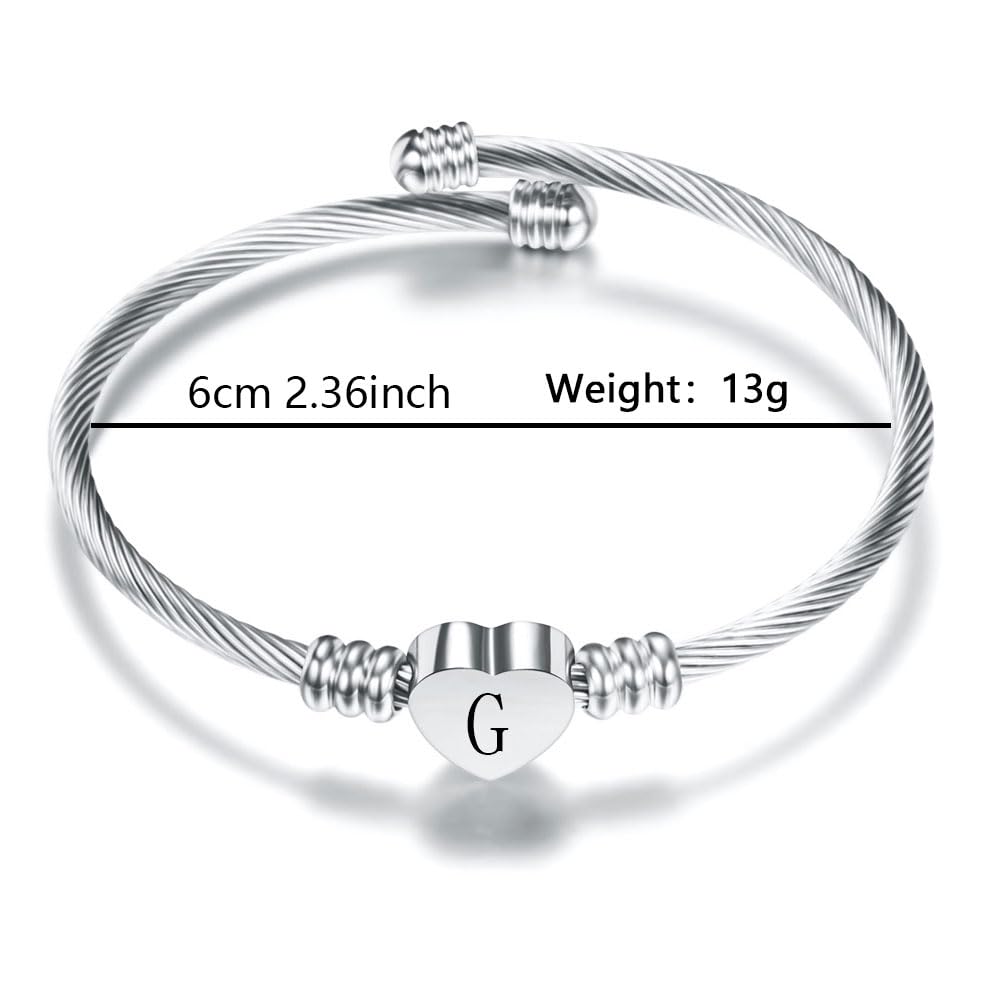 Argento Amore Cuore 26 Lettera Iniziale Alfabeto A-Z Polsino Bracciale Gioielli Regolabili Regalo Per Figlia Figlio Sorelle Amici Mamma Collega Amante Compleanno Natale