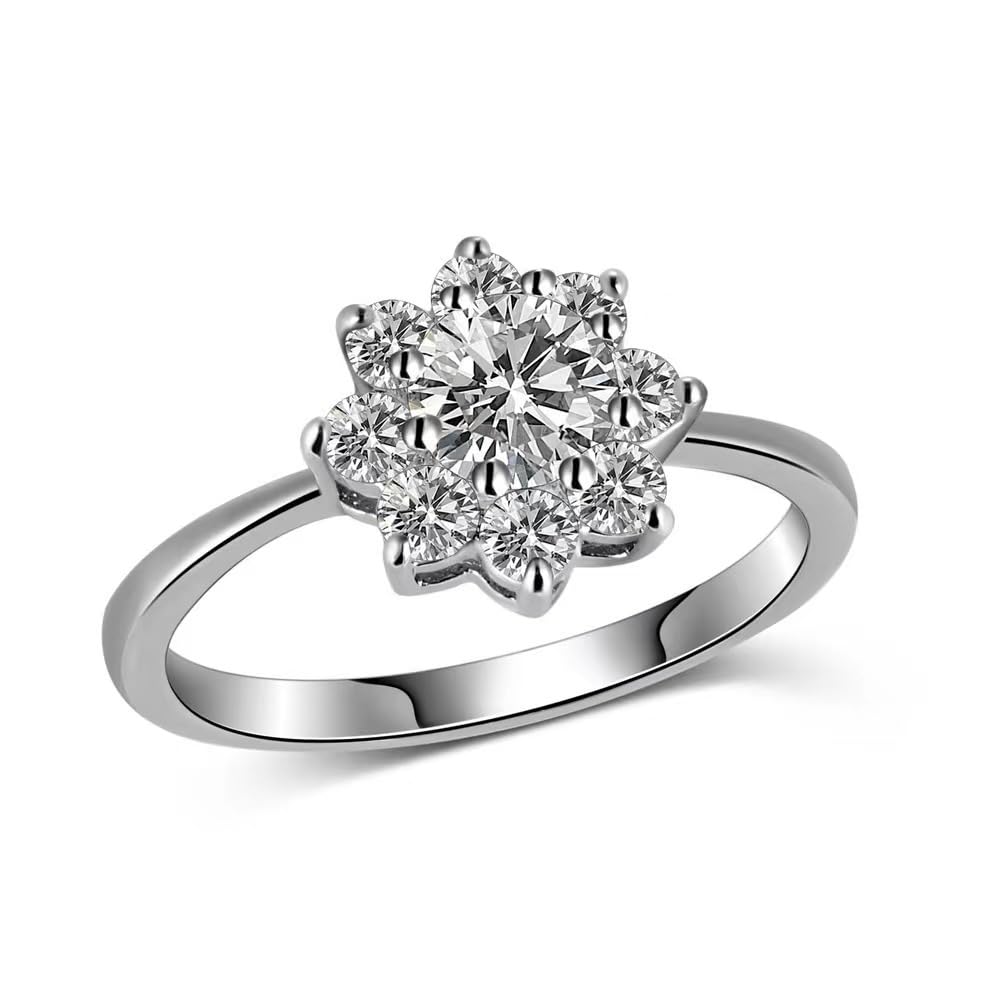LRGKMCWTOBSterling Silver Sunflower CZ Ring Imitation Mosan Temperament Silver Ring for Women Handmade Polishing Dainty Cubic Zirconia Opening Adjustable Ring Gift Cocktail Prom Party, Stone, Cubic