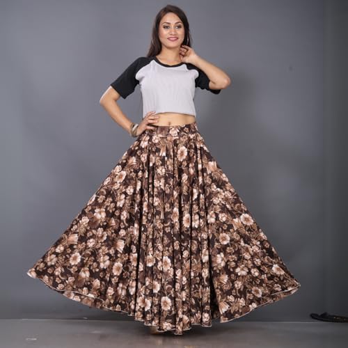 Image of JYESHTA Women's American Crepe Flared A Line Stitched Long Skirt with 12 Mtr Flare 40 in Height | Skirts for Women Long Length | Long Skirts for Girls