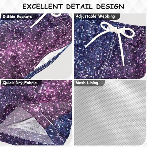 Pigsaly Boys Swim Trunks Indigo Deep Purple Gradient Flashing Glitter Boys Board Shorts Swimsuit Swimwear Bathing Suit S3