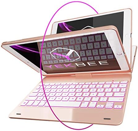 iPad Keyboard Case for iPad 2018 (6th Gen) - iPad 2017 (5th Gen) - iPad Pro 9.7 - iPad Air 2 & 1 - Thin & Light - 360 Rotatable - Wireless/BT - Backlit 10 Color - iPad Case with Keyboard (Rose Gold)