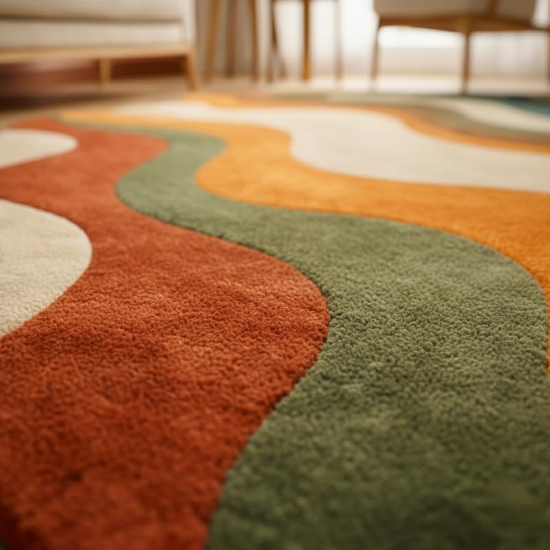 Hand-Tufted Wool Abstract Wave Pattern Area Rug, Premium Soft & Durable Modern Floor Carpet for Living Room, Bedroom, Nursery & Home Decor 8 x 12 Ft Multi/C