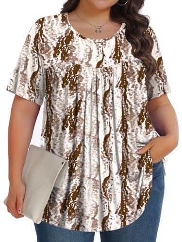 Image of Tencede Womens Plus Size Tops Tunic Short Sleeve Crew Neck Shirts Casual Soft Blouse 1X-5X
