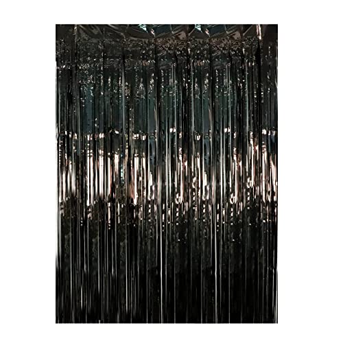 Rideau Métallique de Frange, Rideau à Franges Aluminium Brillant pour décorer Toile de Fond Anniversaire/Porte/Fenêtre/Fête/Mariage/Mur, Noir