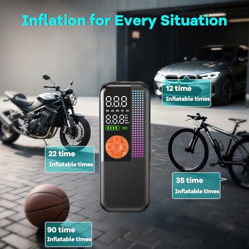Image of Portable Tire Inflator Air Compressor, 150 PSI Cordless Air Pump, 6000mAh Battery & 12V Car Outlet, Digital Pressure Gauge, Auto Shut-Off, Fast 24L /Min, LED Light, 4 Preset Modes for Car, Bike, Balls
