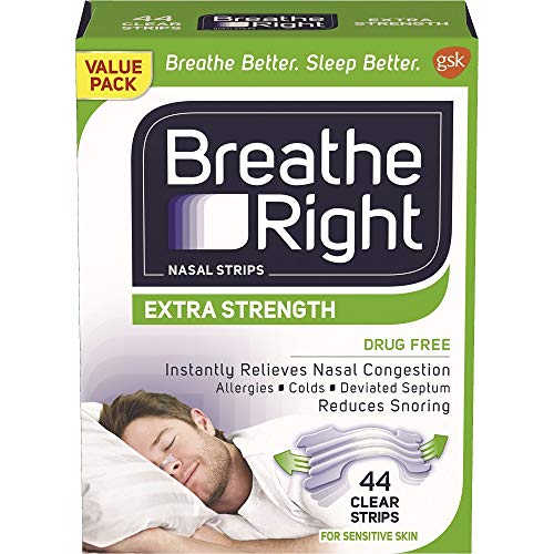 Breathe Right Extra Clear Drug-Free Nasal Strips for Nasal Congestion Relief, 44 count