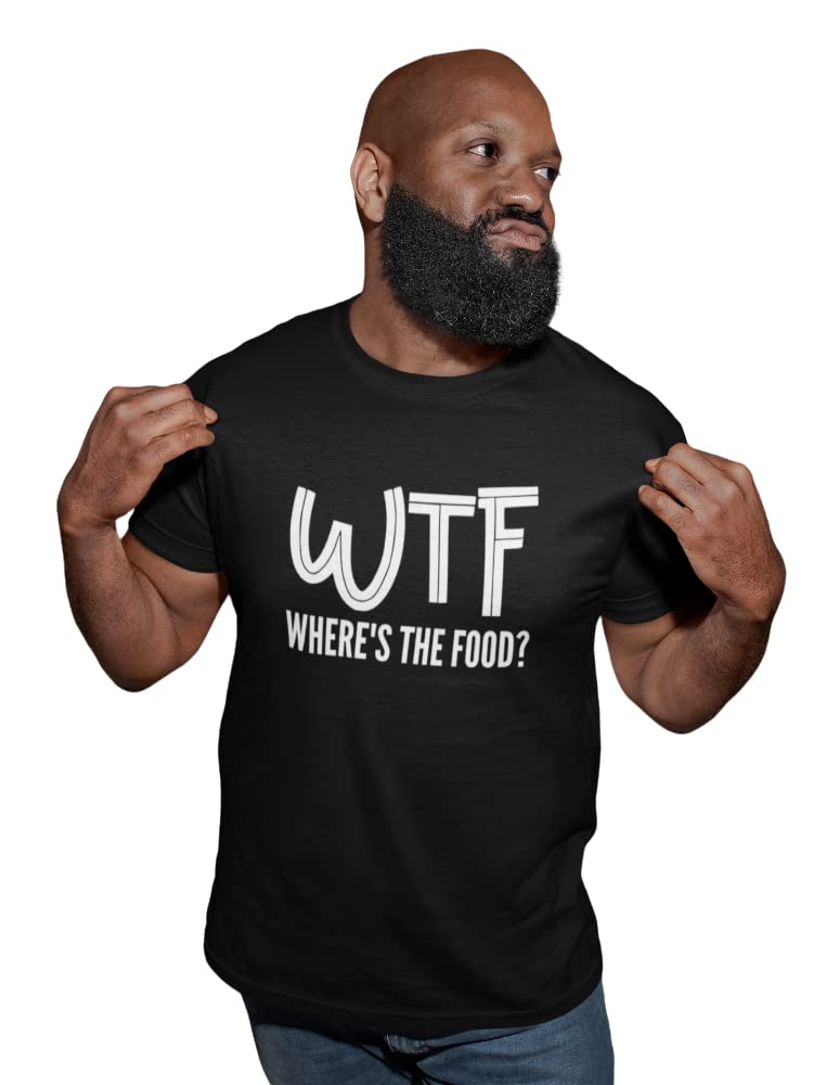 WTF Where's The Food Mens/Adults Novelty Tshirt - Funny Slogan Joke Secret Santa Hungry (XXL, Black)